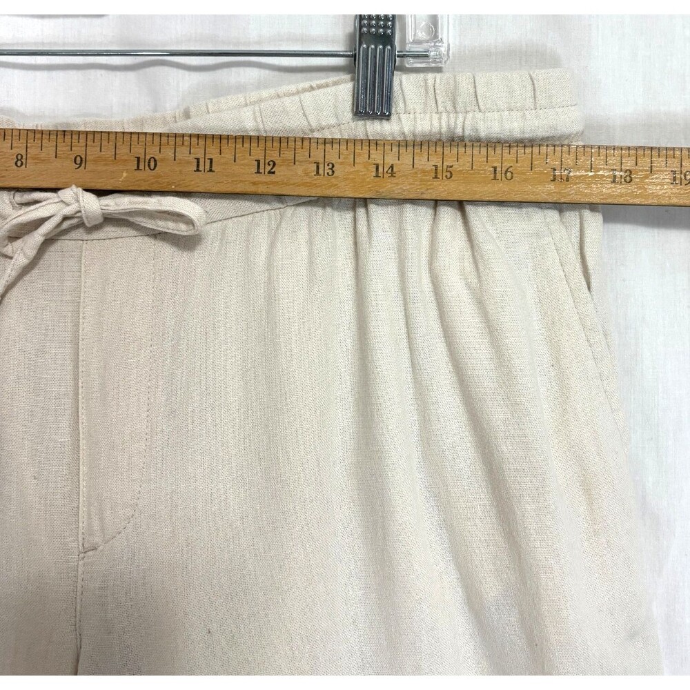 Linen Blend Lt Beige Pants Womens L Drawstring Waist Coastal Beachy Boho Casual - Picture 3 of 8